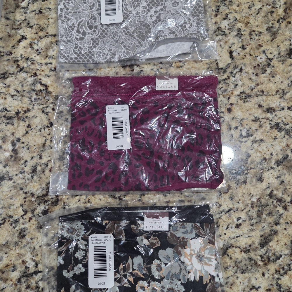 Cacique Women's Plus Panties - Gray, Burgundy, Black Floral